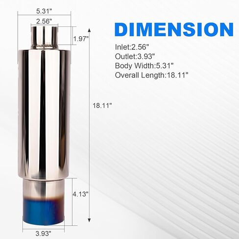 2.0 Inch Inlet 3.0 Inch Outlet Exhaust Muffler 2.0" to 3.0" Universal 15" Length Stainless Steel Polished Exhaust Tip Burnt Blue in Kuwait