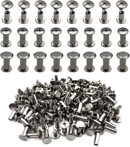 IDEALSV 200 Pcs (100 Sets) 304 Stainless Steel Chicago Screws Rivets M5x8mm Leather Rivets Phillip Head Leather Bag, Book and Photo Album Binding Chicago Rivets Kits in Saudi Arabia
