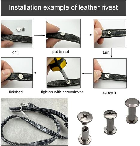IDEALSV 200 Pcs (100 Sets) 304 Stainless Steel Chicago Screws Rivets M5x8mm Leather Rivets Phillip Head Leather Bag, Book and Photo Album Binding Chicago Rivets Kits in Saudi Arabia