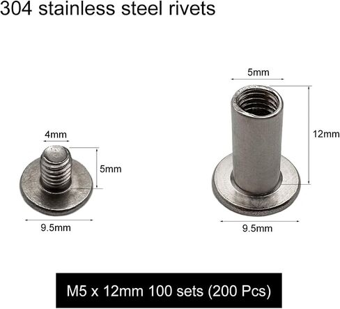 IDEALSV 200 Pcs (100 Sets) 304 Stainless Steel Chicago Screws Rivets M5x8mm Leather Rivets Phillip Head Leather Bag, Book and Photo Album Binding Chicago Rivets Kits in Saudi Arabia