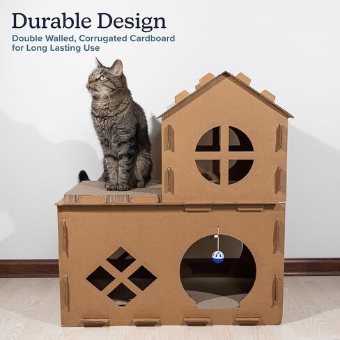 Cat House - Cardboard Cat House with Scratching Pads, Toys, and Catnip - Multi-Level Cat Houses for Indoor Cats, Kittens and Small Animals by PETMAKER in Saudi Arabia