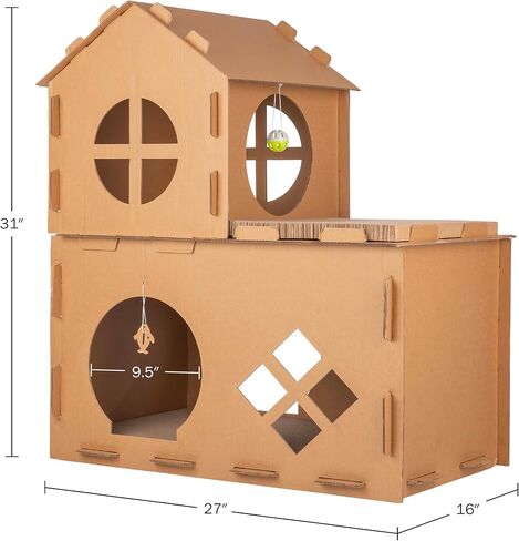Cat House - Cardboard Cat House with Scratching Pads, Toys, and Catnip - Multi-Level Cat Houses for Indoor Cats, Kittens and Small Animals by PETMAKER in Saudi Arabia