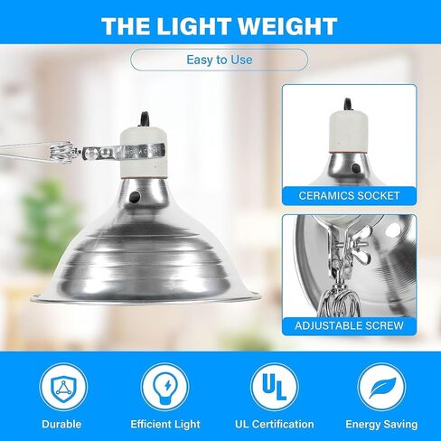 Simple Deluxe 100W Ceramic Reptile Heat Lamp Bulb & 150W Clamp Light with 8.5" Aluminum Reflector Combo for Amphibian Pets, Silver 2023 Version in Saudi Arabia