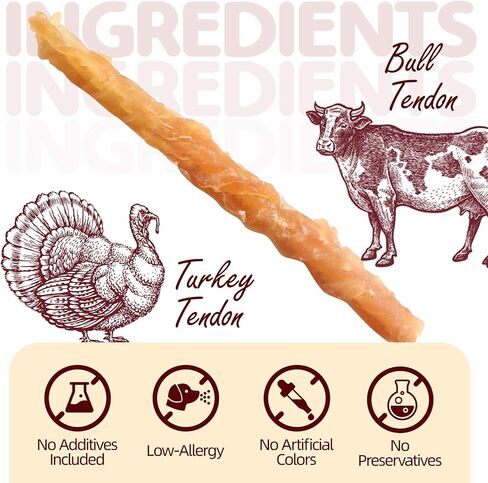 Turkey Tendons for Dogs – Small Medium & Large Dogs Training Treats, Natural Long-Lasting Chews Sticks, High-Protein Beef Tendons, Stick (10 Units/Pack, 4 oz) in Saudi Arabia