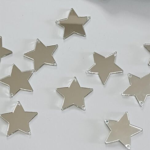30pcs Sew on Star Acrylic Mirror,Acrylic Stars Blanks,Acrylic Mirror Beads,Sew on Rhinestones with 2 Holes(3cm, Silver Mirror) in Saudi Arabia