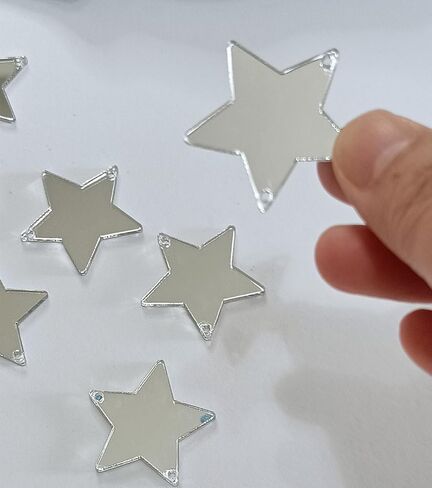 30pcs Sew on Star Acrylic Mirror,Acrylic Stars Blanks,Acrylic Mirror Beads,Sew on Rhinestones with 2 Holes(3cm, Silver Mirror) in Saudi Arabia