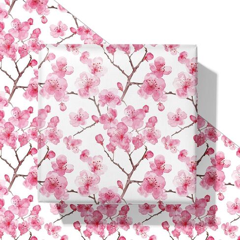 SaringSwoon Floral Wrapping Paper for Women Girls - Pink Watercolor Flower Gift Wrap With Cherry Blossom Design for Spring Birthday Mother's Day Wedding Bridal Shower - 28×40 Inches, 4 Folded Sheets in Saudi Arabia