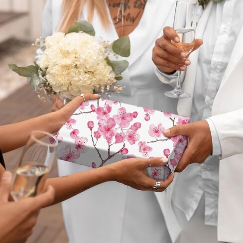 SaringSwoon Floral Wrapping Paper for Women Girls - Pink Watercolor Flower Gift Wrap With Cherry Blossom Design for Spring Birthday Mother's Day Wedding Bridal Shower - 28×40 Inches, 4 Folded Sheets in Saudi Arabia