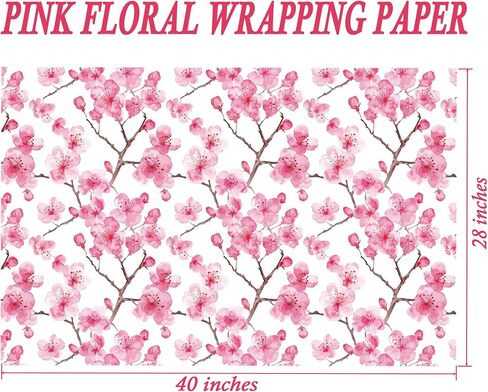 SaringSwoon Floral Wrapping Paper for Women Girls - Pink Watercolor Flower Gift Wrap With Cherry Blossom Design for Spring Birthday Mother's Day Wedding Bridal Shower - 28×40 Inches, 4 Folded Sheets in Saudi Arabia