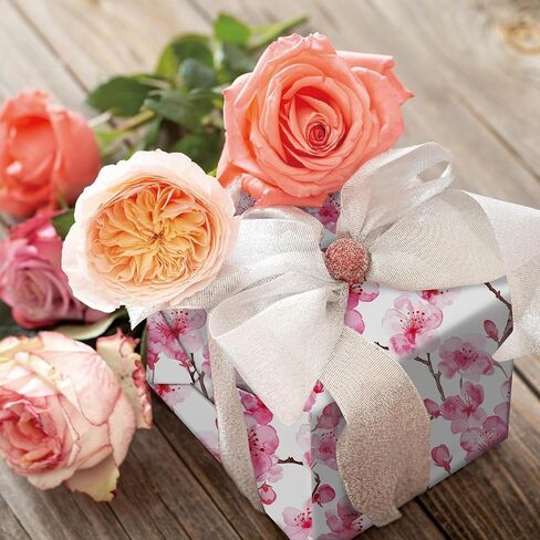 SaringSwoon Floral Wrapping Paper for Women Girls - Pink Watercolor Flower Gift Wrap With Cherry Blossom Design for Spring Birthday Mother's Day Wedding Bridal Shower - 28×40 Inches, 4 Folded Sheets in Saudi Arabia