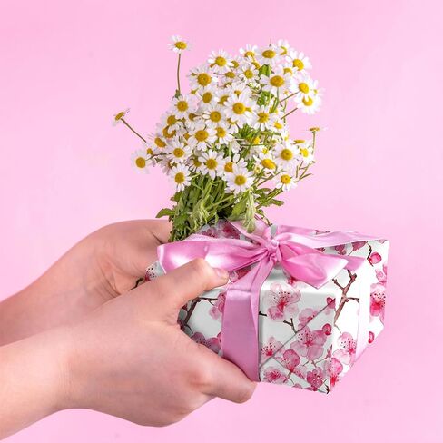 SaringSwoon Floral Wrapping Paper for Women Girls - Pink Watercolor Flower Gift Wrap With Cherry Blossom Design for Spring Birthday Mother's Day Wedding Bridal Shower - 28×40 Inches, 4 Folded Sheets in Saudi Arabia