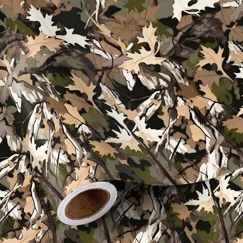 RUSPEPA Woodland Camo Wrapping Paper Roll for Men, Mini Roll, Hunting Forest Camouflage Design Gift Wrap Paper Perfect for Birthday, Military-Themed Party, Veterans Day, Outdoor, 17 Inches x 16.4 Feet in Kuwait