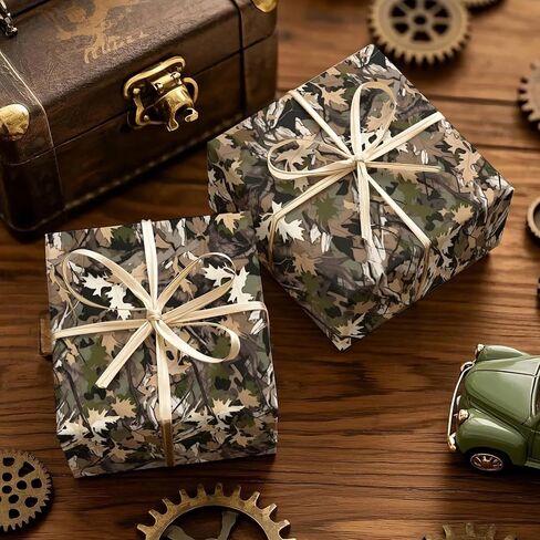 RUSPEPA Woodland Camo Wrapping Paper Roll for Men, Mini Roll, Hunting Forest Camouflage Design Gift Wrap Paper Perfect for Birthday, Military-Themed Party, Veterans Day, Outdoor, 17 Inches x 16.4 Feet in Kuwait