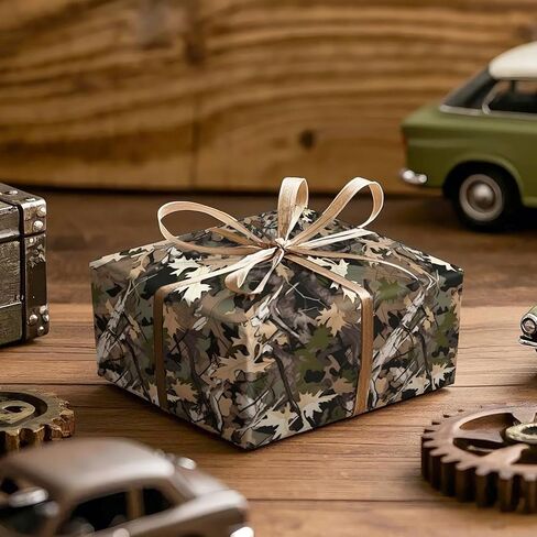 RUSPEPA Woodland Camo Wrapping Paper Roll for Men, Mini Roll, Hunting Forest Camouflage Design Gift Wrap Paper Perfect for Birthday, Military-Themed Party, Veterans Day, Outdoor, 17 Inches x 16.4 Feet in Kuwait