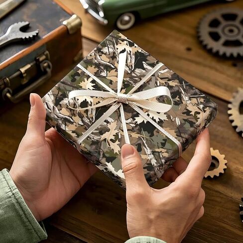 RUSPEPA Woodland Camo Wrapping Paper Roll for Men, Mini Roll, Hunting Forest Camouflage Design Gift Wrap Paper Perfect for Birthday, Military-Themed Party, Veterans Day, Outdoor, 17 Inches x 16.4 Feet in Kuwait