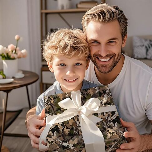 RUSPEPA Woodland Camo Wrapping Paper Roll for Men, Mini Roll, Hunting Forest Camouflage Design Gift Wrap Paper Perfect for Birthday, Military-Themed Party, Veterans Day, Outdoor, 17 Inches x 16.4 Feet in Kuwait