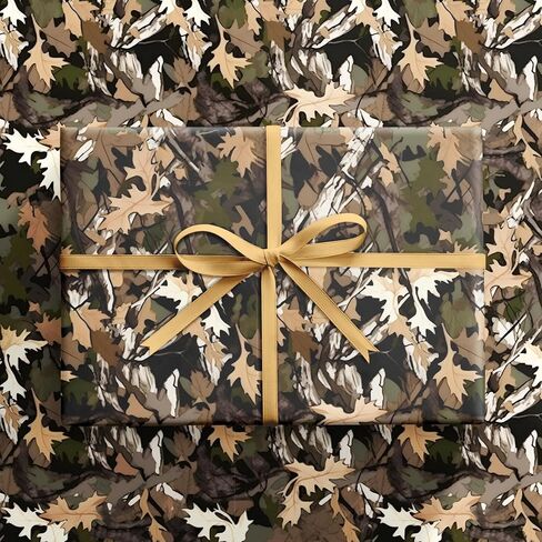 RUSPEPA Woodland Camo Wrapping Paper Roll for Men, Mini Roll, Hunting Forest Camouflage Design Gift Wrap Paper Perfect for Birthday, Military-Themed Party, Veterans Day, Outdoor, 17 Inches x 16.4 Feet in Kuwait