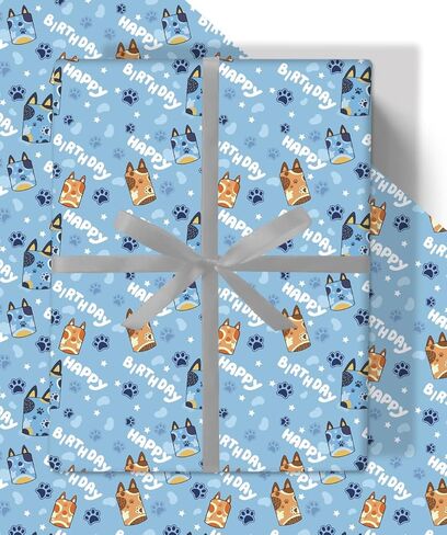 Nafurahi 10 Sheets Blue Dog Birthday Flasting Wrapp Paper for Boys Kids Girls ، Flay Flat Gift Paper Bapk Born in Saudi Arabia