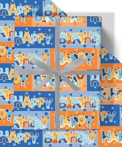 Nafurahi 10 Sheets Blue Dog Birthday Flasting Wrapp Paper for Boys Kids Girls ، Flay Flat Gift Paper Bapk Born in Saudi Arabia