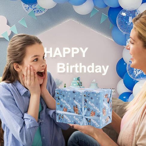 Nafurahi 10 Sheets Blue Dog Birthday Flasting Wrapp Paper for Boys Kids Girls ، Flay Flat Gift Paper Bapk Born in Saudi Arabia