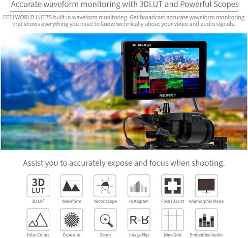 FEELWORLD LUT7 7" 3D LUT Monitor 2200nits Touch Screen Field Monitor Full HD 1920x1200 IPS 4K HDMI Input Output DSLR Monitor in Kuwait
