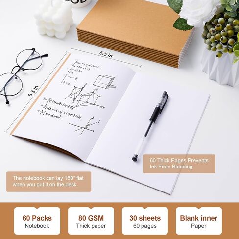 30Pack Lined Kraft Notebooks, 8.3x5.5 Inch A5 Small Travel Journals Notebooks Bulk, 80GSM, 60 Pages/30 Sheets A5 Subject Notebooks Traveler Journal Set for Writing School Office Supplies in Kuwait