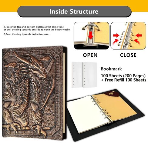 DND Dragon Journal Notebook ، كتاب فريد من 400 صفحة مع 3D مقصور من الجلد القابل لإعادة الملء 6 حلقات للملحقات الأبراج المحصنة و Dragons/D&D هدايا Nerdy DM & Players RPG Lovers in Kuwait