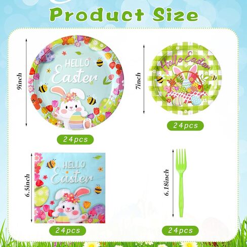 96 Pcs Easter Plates and Napkins Disposable Dinnerware Supplies for 24 Guests, Paper Tableware Include 9" Dinner Plates, 7" Dessert Plates, Napkins, Forks for Easter Spring Party (Egg) in Saudi Arabia