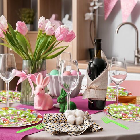 96 Pcs Easter Plates and Napkins Disposable Dinnerware Supplies for 24 Guests, Paper Tableware Include 9" Dinner Plates, 7" Dessert Plates, Napkins, Forks for Easter Spring Party (Egg) in Saudi Arabia