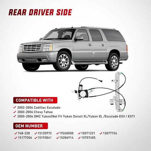 Nilight Power Window Regulator with Motor Rear Passenger Side,Compatible with Cadillac Escalade/Chevy Tahoe/GMC Yukon 2002 2003 2004 2005 2006,Rear Right,748-229 in Saudi Arabia