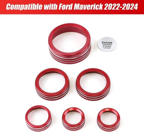 7PCS Knob Trim Cover Fit for 2022-2025 Ford Maverick Accessories Car Auto Interior Center Consoles Gear Shift Knob AC Volume Headlight Knob Ring Cover Trims Engin Start Stop Cover (Orange) in Kuwait