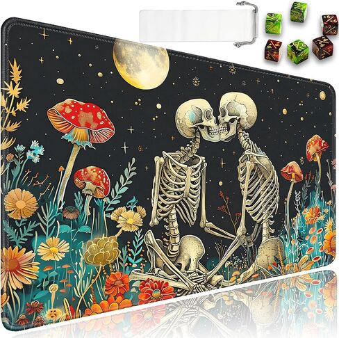 for MTG Playmat + Drawstring Travel Pouch + 6 Dice Counter, for Tabletop Trading Card Game Playmats or Mouse Pad, Anti-Slip Rubber 24 x 14 in, Skeleton Kiss for TCG Playmat (No with Zone) in Kuwait