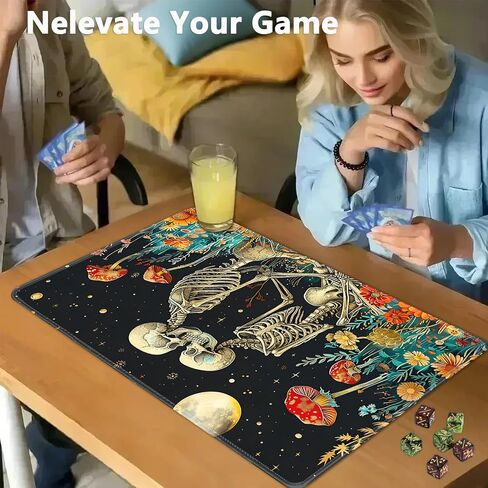 for MTG Playmat + Drawstring Travel Pouch + 6 Dice Counter, for Tabletop Trading Card Game Playmats or Mouse Pad, Anti-Slip Rubber 24 x 14 in, Skeleton Kiss for TCG Playmat (No with Zone) in Kuwait