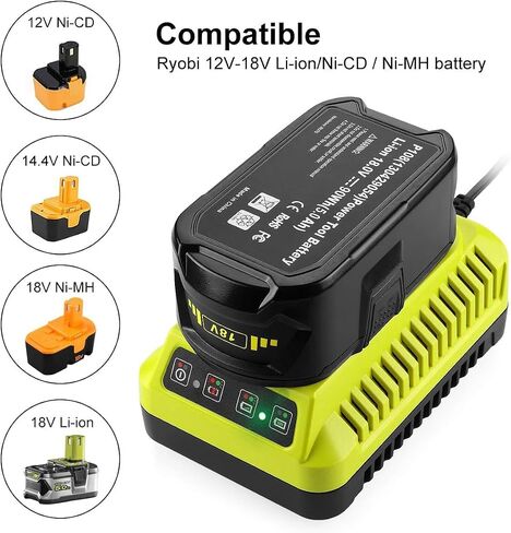Replace for Ryobi Battery Charger Compatible with Ryobi 40V Li-ion Battery, Compatible with Ryobi 12V-18V NiMh Li-ion Battery P103 P105 P107 P108 in Saudi Arabia