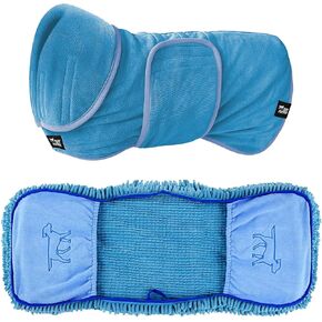 Tuff Pupper كبير رداء حمام التجفيف السريع والمنشفة الجافة السريعة للكلاب | فائقة الامتصاص microfiber Shammy | أزرق
