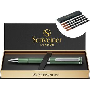 Scriveiner EDC Luxury Rollerball Pen, Stunning Heavy Pocket Pen, Hand Brushed Copper Finish, bundle with Rollerball Refill Black Fine - 4 Rollerball Refills in one box