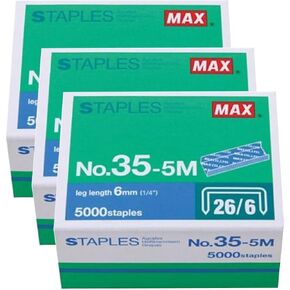 Max MAX355M.X3 Model 35-5M Standard Staples (3-Pack) For Use With Max HD-88, HD-50, Hd-50R, HD-50F and Other Standard Staplers; 6mm Leg Length; 100 Staples per Stick; 3 Box of 5000 Staples Each Box