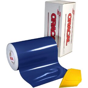 ORACAL 651 Multi-Colored Vinyl Solvent-Based Adhesive-Backed Calendared Wrap Decals w/Yellow Multi-Purpose Squeegee (12 Inches x 5 Feet, Dark Blue)