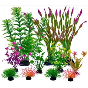 زخارف النباتات البلاستيكية الاصطناعية الحوض ， 11pcs ملحقات خزان السمك النباتات