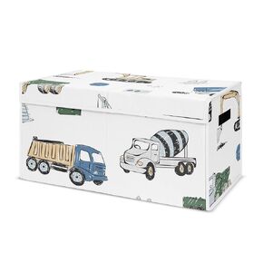 Sweet Jojo Designs Construction Truck Boy Small Fabric Toy Bin Storage Box Chest For Baby Nursery or Kids Room - Grey Yellow Black Blue and Green Transportation