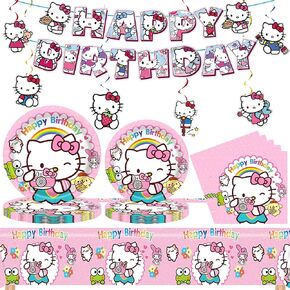 تشمل زخارف عيد ميلاد Kawaii ، لوازم حفلات الأدوات الطاولة في Kawaii لافتة ، دوامة معلقة ، لوحات ، مناديل ، مفرش المائدة للفتيات ، Sever 10