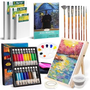 مجموعة الطلاء الأكريليك للبالغين ، وألواح الطلاء الفنية مجموعات للأطفال مع 18 Paints (22 مل) ، 8 فرش ، وسادة 1painting ، الحامل ، اللوحة ، إلخ ، هدية Idea للفنان والطالب والمبتدئين