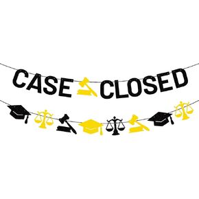 قضية Black Glitter مغلقة لافتة و Grad Grad Grad Scale Of Justice Gavel مع صوتي بلوك بانر لافتة التخرج من فئة Garland Garland من 2025 تهانينا محامي زخارف الحزب