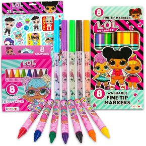 LOL Surprise Coloring for Girls - حزمة مع 8 علامات مفاجأة LOL و 8 LOL Surpish Jumbo Crayons للتلوين ، الرسم ، والمزيد بالإضافة إلى ملصقات المكافآت | LOL Surprise School Supplies للأطفال