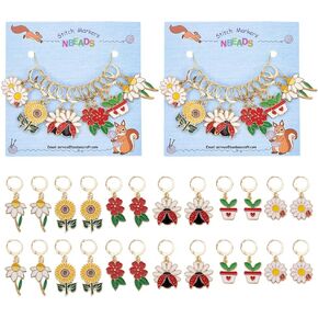 Nbeads 24 PCS موضوع غرزة موضوع ، زهرة الخنفساء مينا الكروشيه كروشيت علامة سحر قفل القفل قفل علامة لحياك الحياك