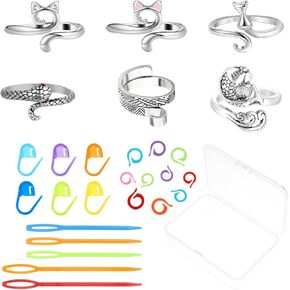 حلقات توتر 6pcs 6pcs لتكليف الكروشيه ، 30pcs علامات غرزة الكروشيه للحياكة ، 6pcs إبر خياطة بلاستيكية كبيرة العين ، وأدوات الكروشيه مع صندوق للنساء هدية عشاق الكروشيه (مختلف)