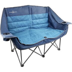 Black Sierra Equipment Doublewide Padded Sofa, Camping Couch, Comfortable Outdoor Loveseat, Heavy Duty Beach Chair, Comes with Dual Cupholders and Carry Bag, Perfect for Patio or Deck