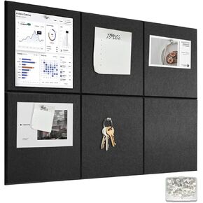 Large Cork Boards for Felt Walls - 36 x 24 inches Bulletin Board with Safe Removable Adhesive Tabs, 6 Pack Cork Board for Office & Home Decoration, Black