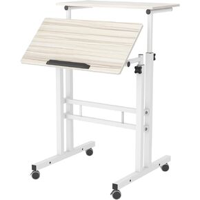 DlandHome Mobile Standing Desk Stand Up Desk Rolling Desk, Stand Sit Desk Mobile Computer Desk Adjustable Standing Desk 23.6inches Table Workstation Mobile Desk Cart Tray White