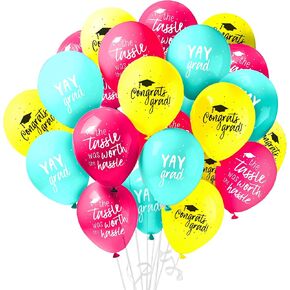 KatchOn, Blue Yellow and Pink Graduation Balloons Set - 12 Inch, Pack of 75 | Congrats Grad Balloons, Yay Grad Balloon | Kindergarten, Preschool Graduation Decorations 2025 | Grad Party Decorations